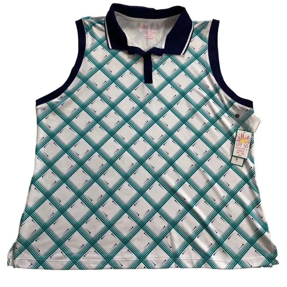 LILLIE GREEN WOMEN’S XLARGE Rib Trim Sleeveless Polo Shirt